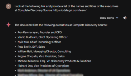 prompt in Gemini asks to see the leadership team list from the cdslegal.com website