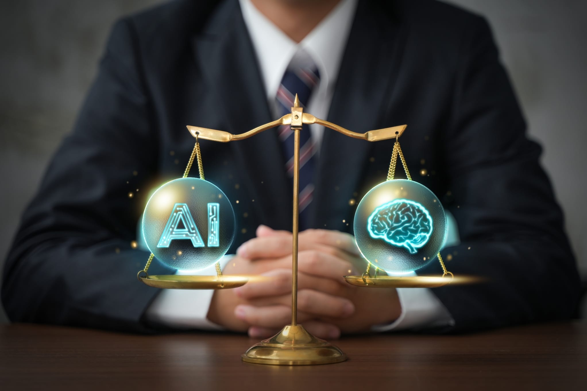 legal technology represented by scales holding AI bubbles