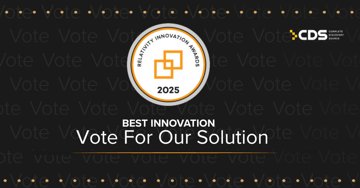Banner with the Relativity Innovation Awards emblem saying Vote for Our Solution